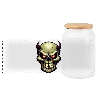 Skull - Panoramic Cookie Jar with Wooden Lid - white - Front