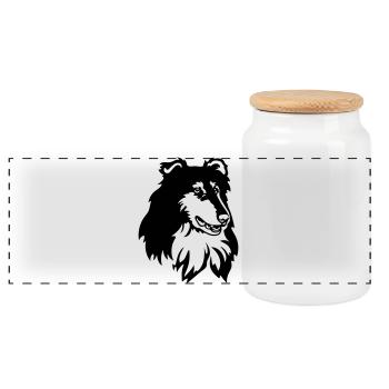Collie Head - Panoramic Cookie Jar with Wooden Lid - white - Front