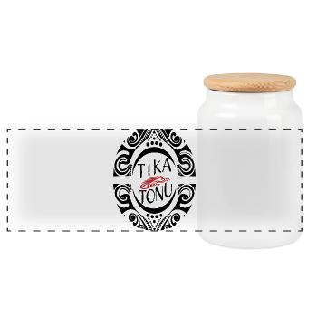 Tika Tonu Maori Design - Maori T-Shirt - Panoramic Cookie Jar with Wooden Lid - white - Front