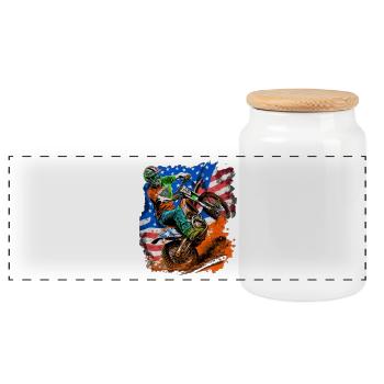 American Flag Motocross Splash - Panoramic Cookie Jar with Wooden Lid - white - Front
