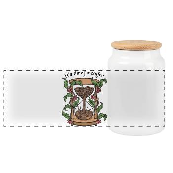 Coffee Time Botanische Sanduhr - Panorama Keksdose mit Holzdeckel - Weiß - Vorne