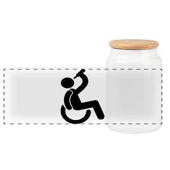 Drinking wheelchair user Humor symbol # - Panoramic Cookie Jar with Wooden Lid - white - Front