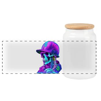 Skeleton with cap - Panoramic Cookie Jar with Wooden Lid - white - Front
