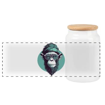 Cooler Hipster Affe mit Brille und Cap - Panorama Keksdose mit Holzdeckel - Weiß - Vorne