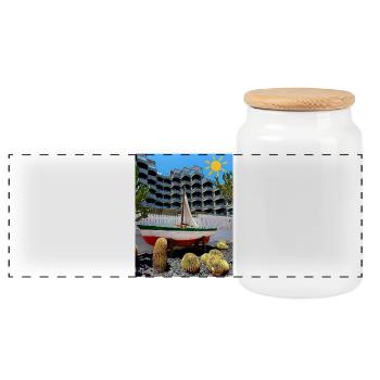 EC Holidays I Travel I Gran Canaria I Boat I Spain - Panoramic Cookie Jar with Wooden Lid - white - Front