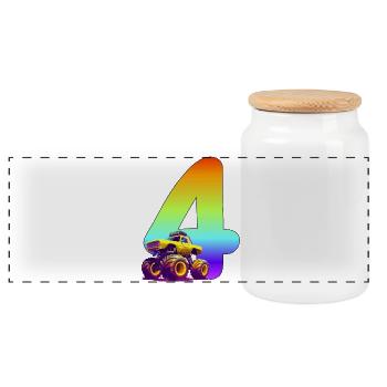 Monster Truck 4ème anniversaire 4 ans cadeau - Boîte à biscuits avec couvercle en bois - blanc - Devant