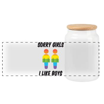 Sorry Girls I Like Boys - Panoramic Cookie Jar with Wooden Lid - white - Front