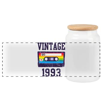 Cassette arc-en-ciel vintage 1993 - Boîte à biscuits avec couvercle en bois - blanc - Devant