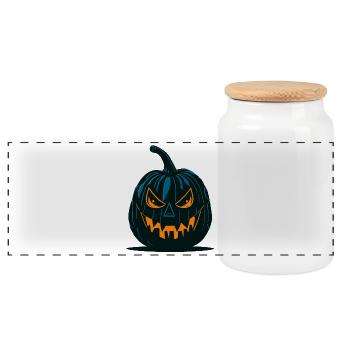 Glowing Jack-o'-Lantern Pumpkin Design - Panoramic Cookie Jar with Wooden Lid - white - Front