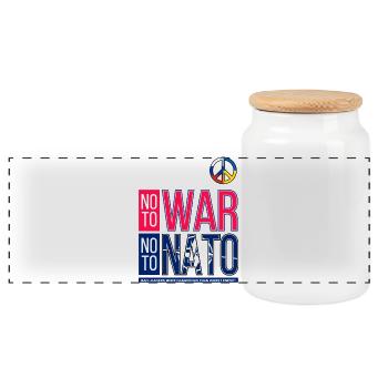 NEIN ZUM KRIEG, NEIN ZUR NATO V3 | SCHLECHTE FÜHRUNG - Panorama Keksdose mit Holzdeckel - Weiß - Vorne