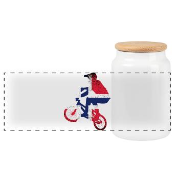 Tri-Flag-Fahrer auf dem Fahrrad - Panorama Keksdose mit Holzdeckel - Weiß - Vorne