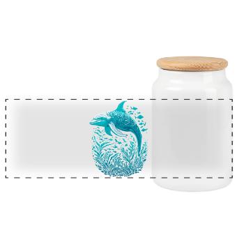 Dolphin - Panoramic Cookie Jar with Wooden Lid - white - Front