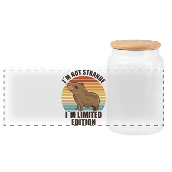 Capybara Zoo Animal Design - Panoramic Cookie Jar with Wooden Lid - white - Front