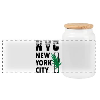 NYC NEW YORK CITY DESIGN TRENDS Palm Tree - Panoramic Cookie Jar with Wooden Lid - white - Front