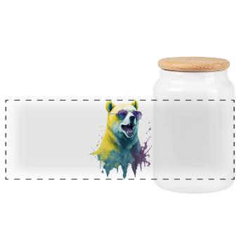 Cool polar bear with sunglasses, portrait - Panoramic Cookie Jar with Wooden Lid - white - Front