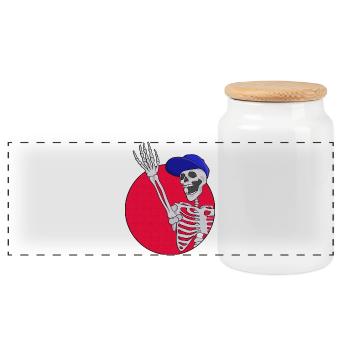 Hey Friends Cool and Funny Skeleton - Panoramic Cookie Jar with Wooden Lid - white - Front