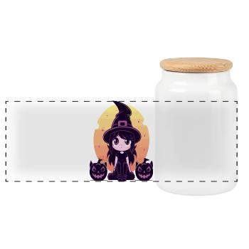 Lustiges Halloween Kürbis & Zombie Shirt - Panorama Keksdose mit Holzdeckel - Weiß - Vorne