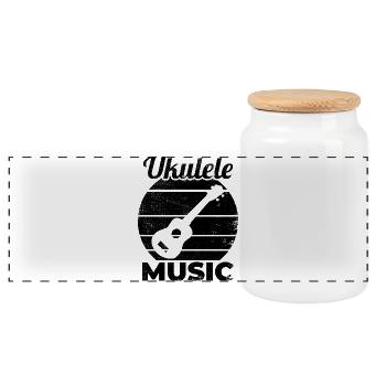 Ukulele Musik - Panorama Keksdose mit Holzdeckel - Weiß - Vorne