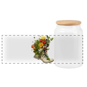 Green footprint Climate-neutral, environmental protection - Panoramic Cookie Jar with Wooden Lid - white - Front