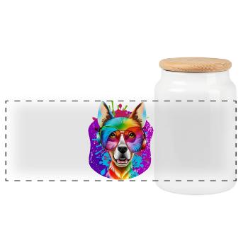 Dog - Panoramic Cookie Jar with Wooden Lid - white - Front