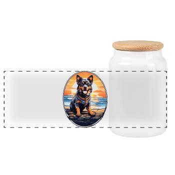 Dog on the beach - Panoramic Cookie Jar with Wooden Lid - white - Front