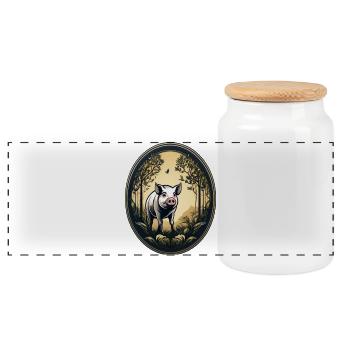 Lucky Pig - Panoramic Cookie Jar with Wooden Lid - white - Front