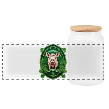 Lucky pig with shamrocks - Panoramic Cookie Jar with Wooden Lid - white - Front