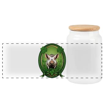 Lucky pig with shamrocks - Panoramic Cookie Jar with Wooden Lid - white - Front
