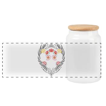 Sugar Skull Halloween Wings - Panoramic Cookie Jar with Wooden Lid - white - Front