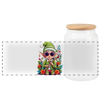 Elf with flute - Panoramic Cookie Jar with Wooden Lid - white - Front