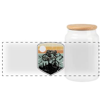 Sunset Mountain Wheelie Badge - Panoramic Cookie Jar with Wooden Lid - white - Front
