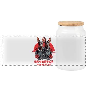 Doberman outsider - Boîte à biscuits avec couvercle en bois - blanc - Devant