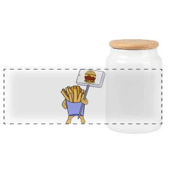 Pommes frites protestieren für Hamburger - Panorama Keksdose mit Holzdeckel - Weiß - Vorne