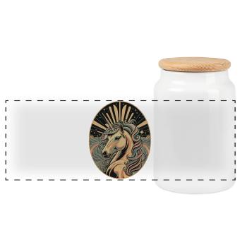 Licorne dans un cadre ovale Art déco - Boîte à biscuits avec couvercle en bois - blanc - Devant