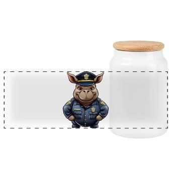 Hippopotamus Policeman - Panoramic Cookie Jar with Wooden Lid - white - Front