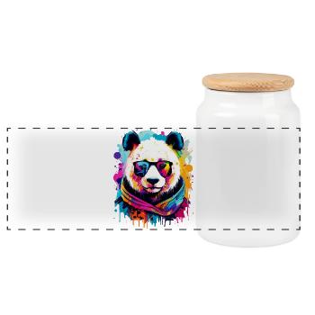 Panda Colorful - Panda Bear Multicolored - Panda Bear - Panoramic Cookie Jar with Wooden Lid - white - Front