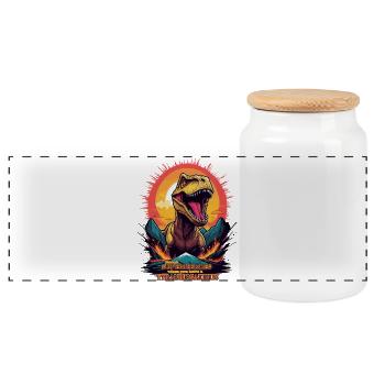 Tyrannosaurus Rex - Panorama Keksdose mit Holzdeckel - Weiß - Vorne