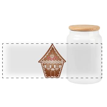 beautifully decorated gingerbread house for Christmas - Panoramic Cookie Jar with Wooden Lid - white - Front