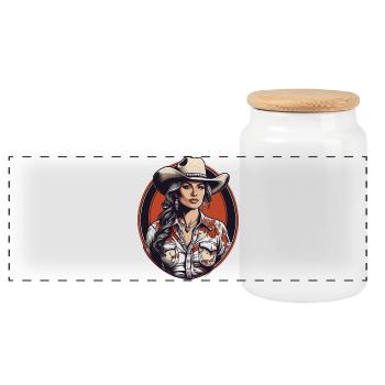 Western Girl - Panorama Keksdose mit Holzdeckel - Weiß - Vorne