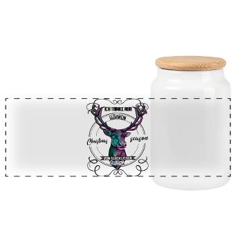 Christmas Season – Hunting Deer Design - Panoramic Cookie Jar with Wooden Lid - white - Front