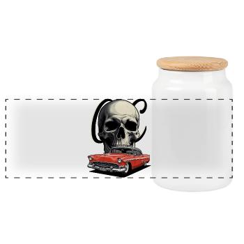 Classic Cars 1950 - Panoramic Cookie Jar with Wooden Lid - white - Front
