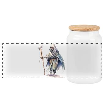 Nécromancien avec cape et bâton de crâne - Boîte à biscuits avec couvercle en bois - blanc - Devant