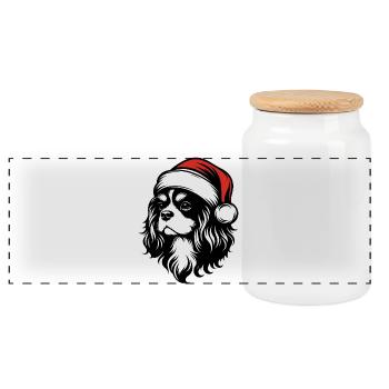Cavalier King Christmas - Elegantes Geschenk - Panorama Keksdose mit Holzdeckel - Weiß - Vorne