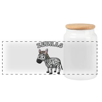 Zebra Pop Art Cartoon on Black - Panoramic Cookie Jar with Wooden Lid - white - Front