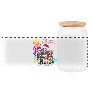 Festive Dog Squad Christmas Design - Panoramic Cookie Jar with Wooden Lid - white - Front
