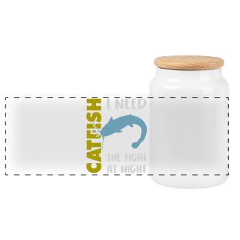 Combat de pêche au poisson-chat avec le poisson-chat fort - Boîte à biscuits avec couvercle en bois - blanc - Devant