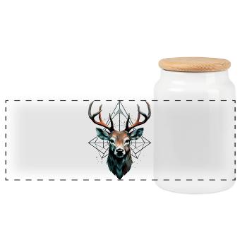Geometric deer with geometric patterns - Panoramic Cookie Jar with Wooden Lid - white - Front