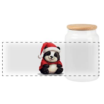 Panda Mignon, Noël, Panda Ours - Boîte à biscuits avec couvercle en bois - blanc - Devant