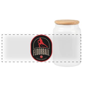 Floorball Championship Patch - Panoramic Cookie Jar with Wooden Lid - white - Front