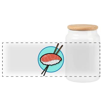 Lachs Sushi - Panorama Keksdose mit Holzdeckel - Weiß - Vorne